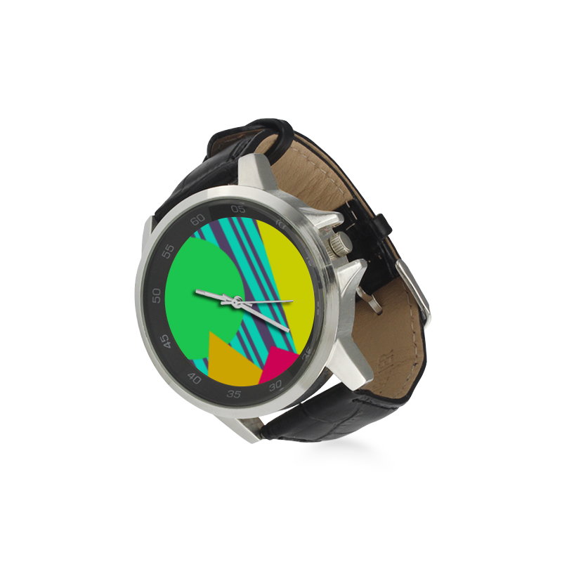 Shapes and Colors Unisex Stainless Steel Leather Strap Watch(Model 202)