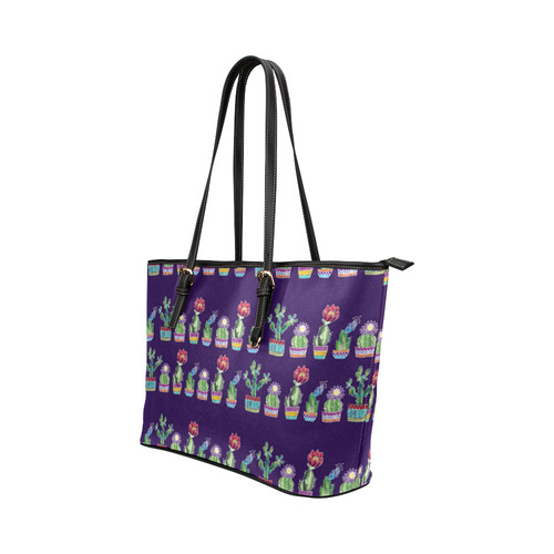 Cute Cactus Blossom Leather Tote Bag/Large (Model 1651)