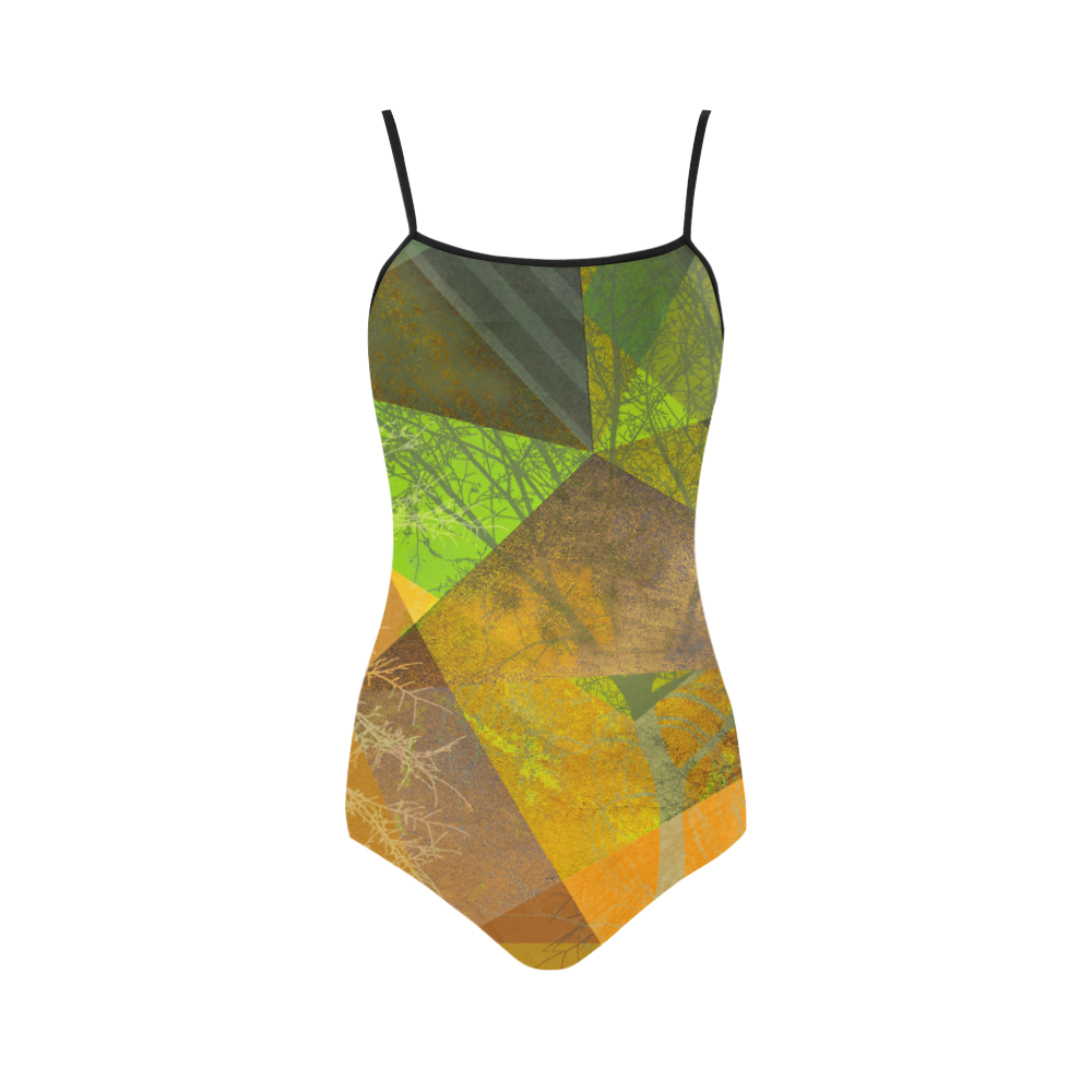 Yellow Green Geometric and Tees_P24-3B_SW6 Strap Swimsuit ( Model S05)