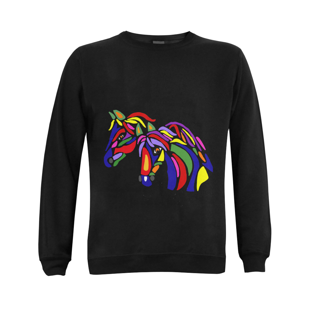 Colorful Horses Abstract Art Gildan Crewneck Sweatshirt(NEW) (Model H01)