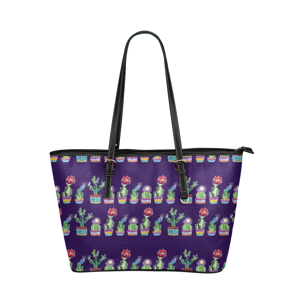 Cute Cactus Blossom Leather Tote Bag/Large (Model 1651)