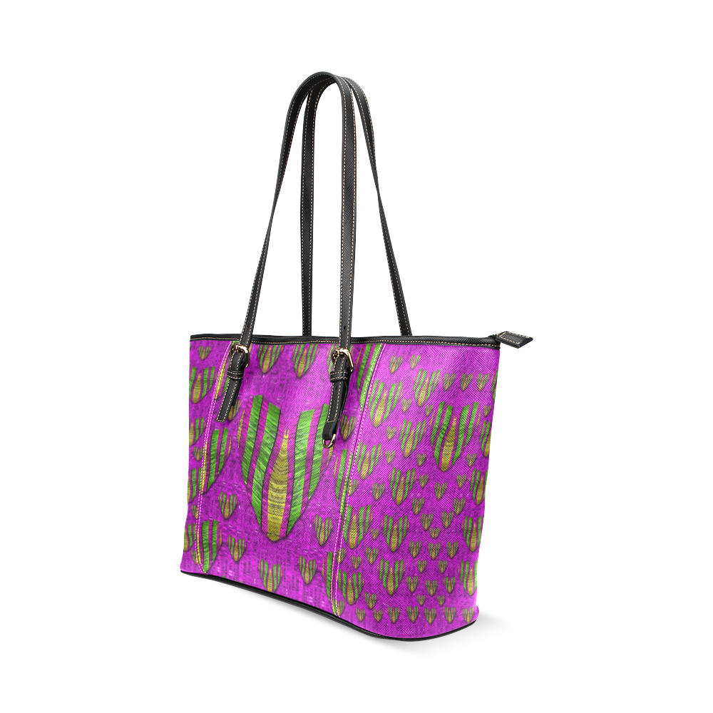 Love in colors and heart in rainbows Leather Tote Bag/Large (Model 1640)