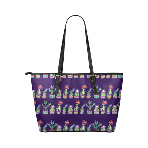 Cute Cactus Blossom Leather Tote Bag/Small (Model 1651)