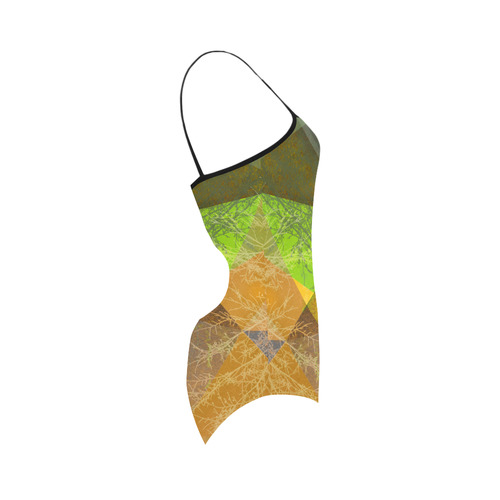 Yellow Green Geometric and Tees_P24-3B_SW6 Strap Swimsuit ( Model S05)