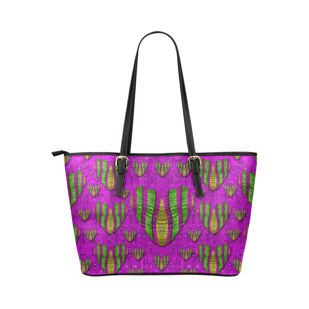 Love in colors and heart in rainbows Leather Tote Bag/Small (Model 1651)