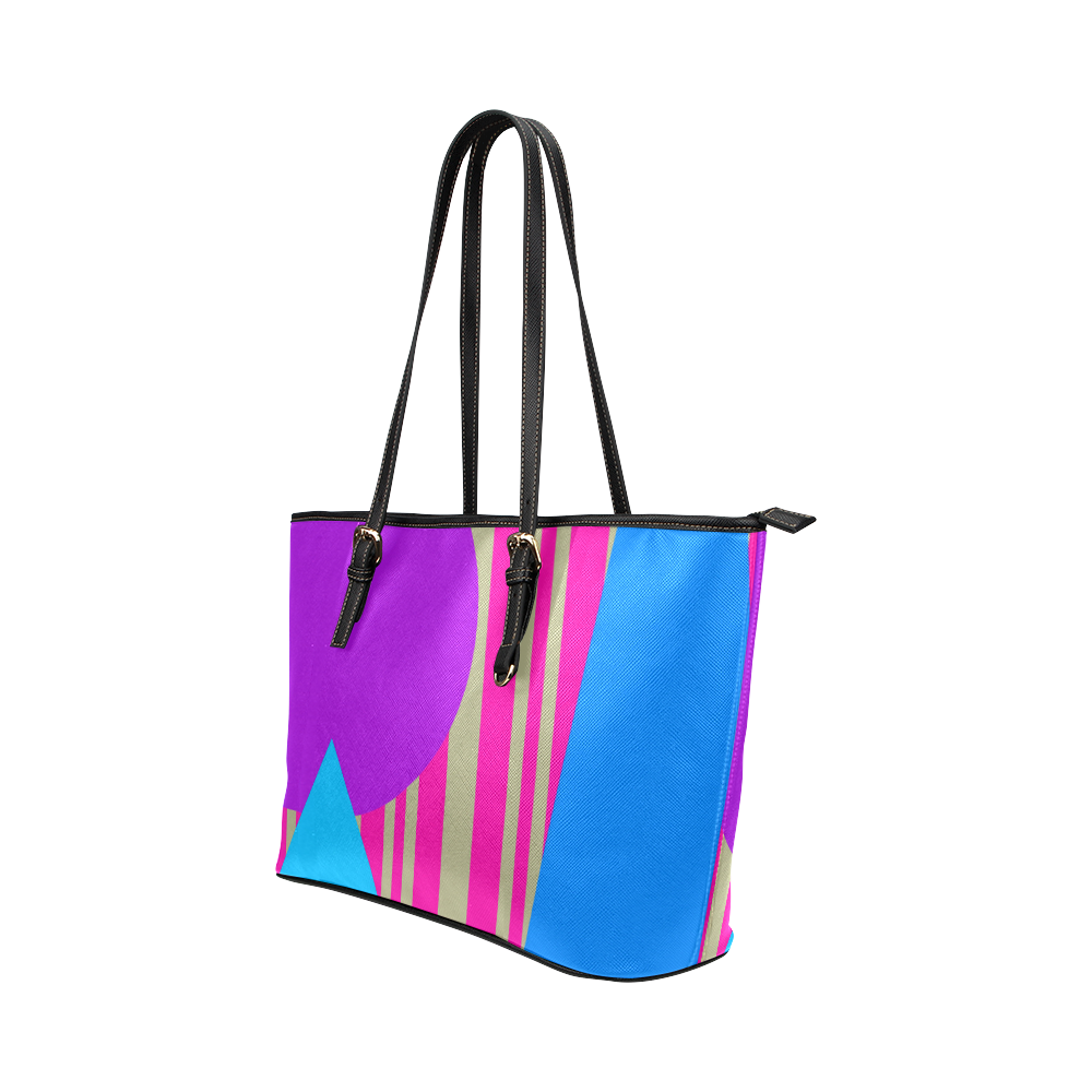 Colours and Shapes Leather Tote Bag/Large (Model 1651)