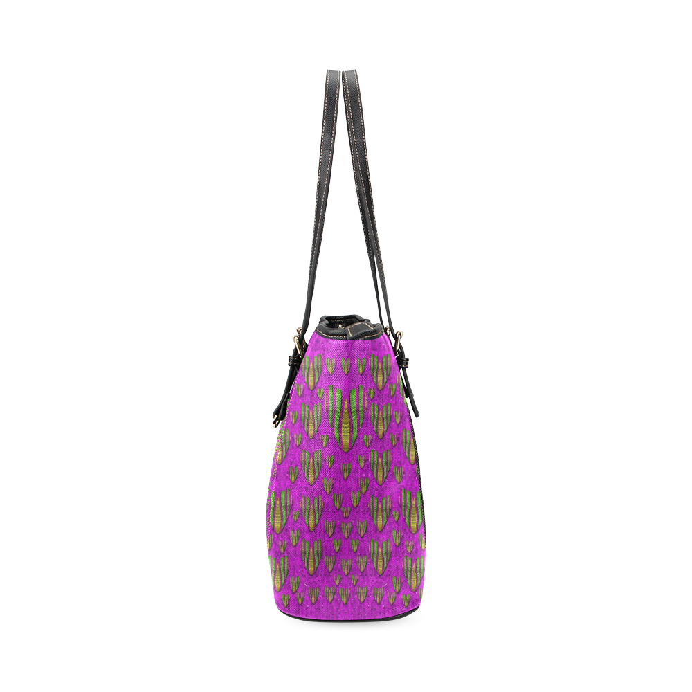 Love in colors and heart in rainbows Leather Tote Bag/Large (Model 1640)