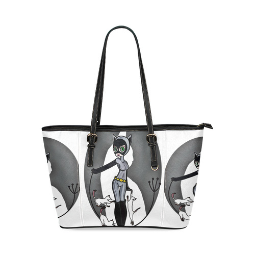 Catwoman/Plundering Kitten Leather Tote Bag/Small (Model 1640)