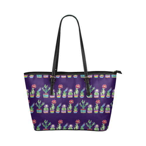 Cute Cactus Blossom Leather Tote Bag/Small (Model 1651)
