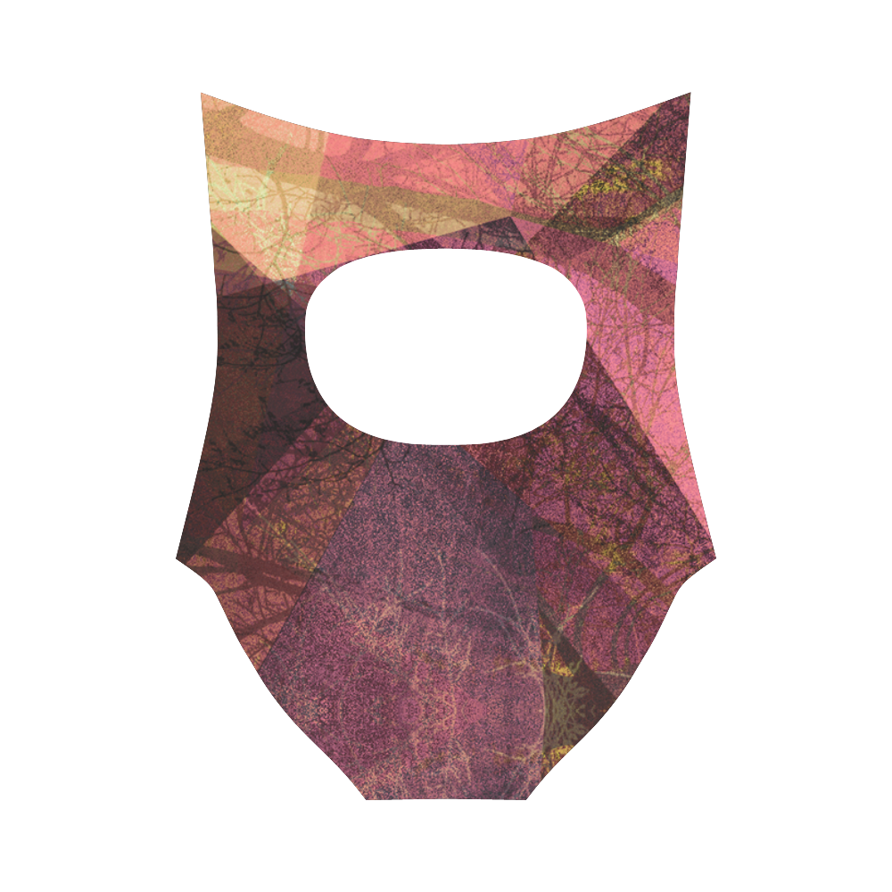 PINK MAROON PURPLE PATTERN GARDEN NO5L_SW4 Strap Swimsuit ( Model S05)