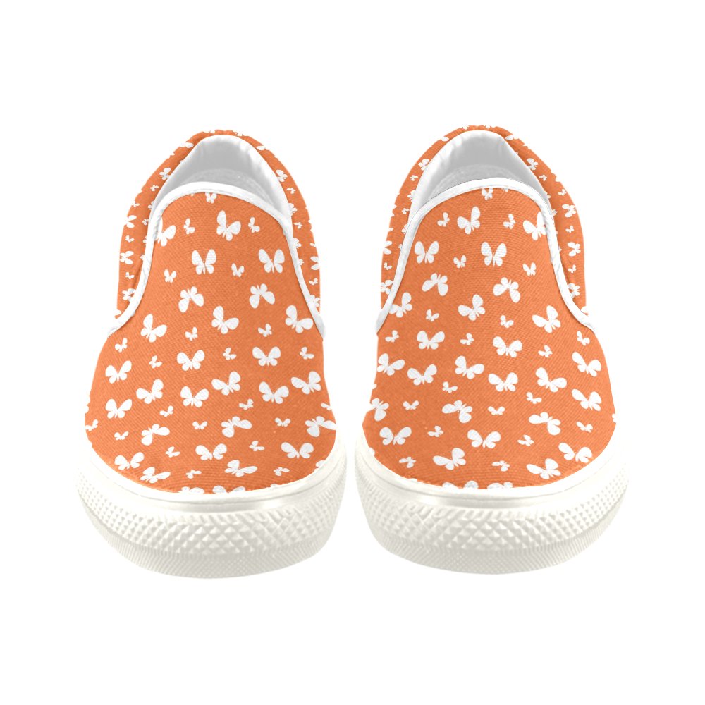 Cute orange Butterflies Women's Unusual Slip-on Canvas Shoes (Model 019)