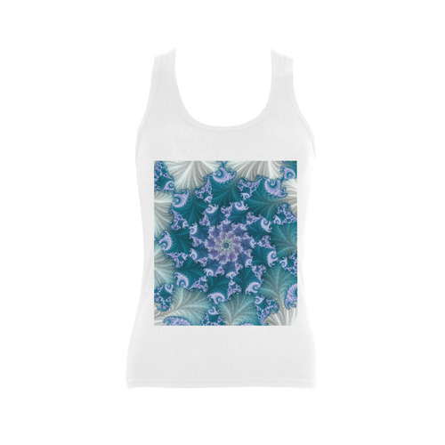 Floral spiral in soft blue on flowing fabric Women's Shoulder-Free Tank Top (Model T35)