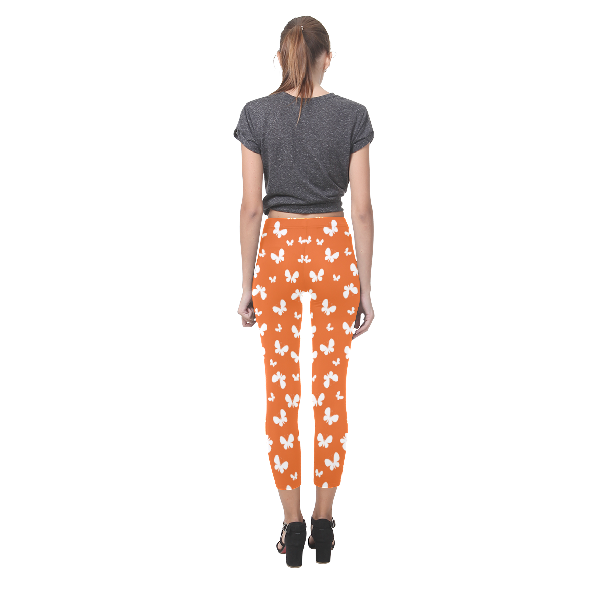 Cute orange Butterflies Capri Legging (Model L02)