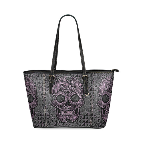 skull pink Leather Tote Bag/Large (Model 1640)