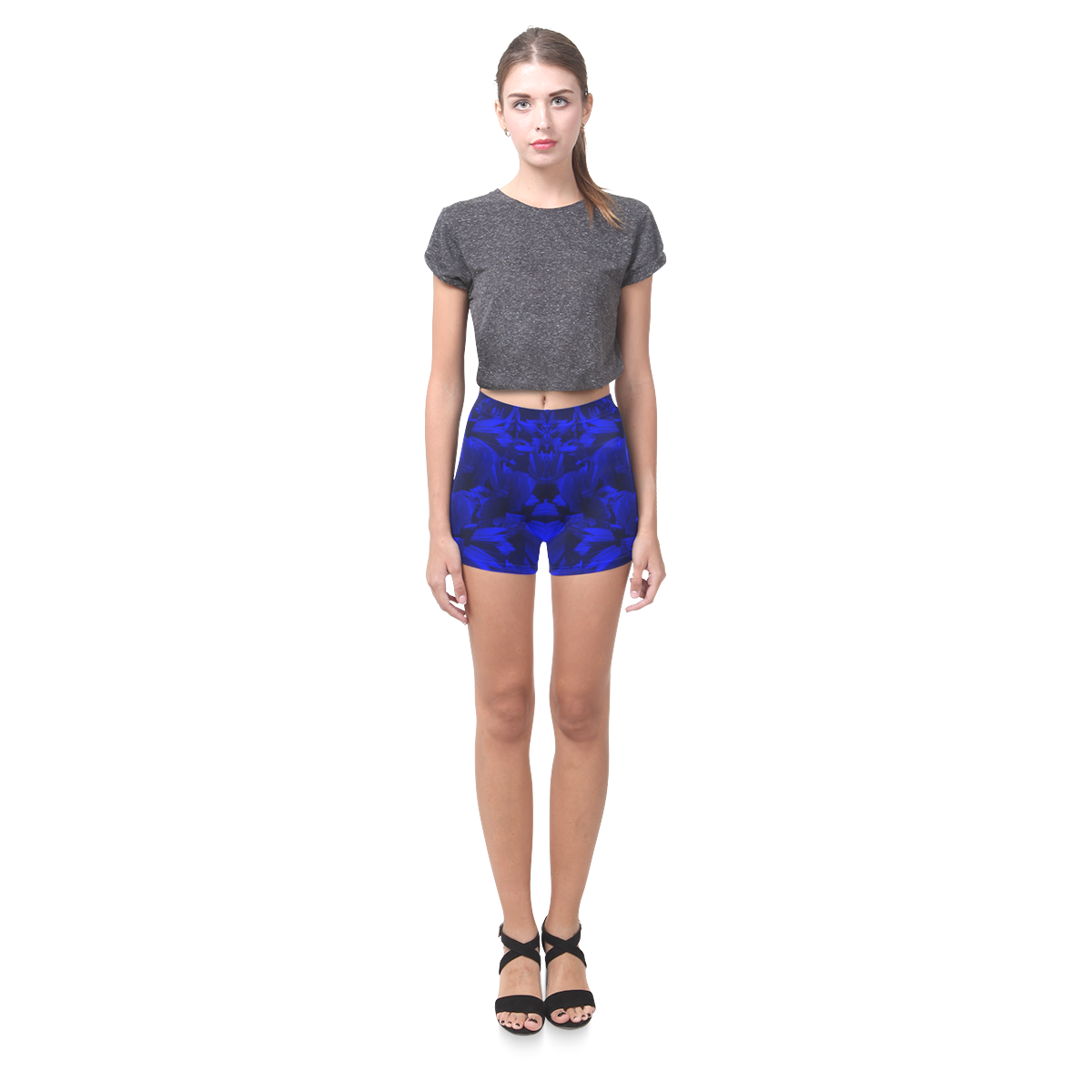 A202 Blue Peaks Abstract Briseis Skinny Shorts (Model L04)
