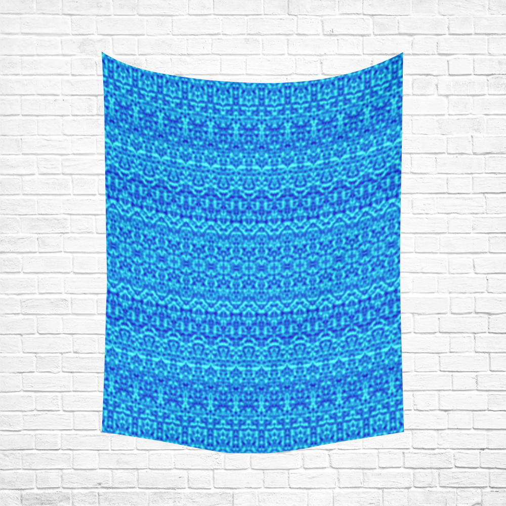 Abstract Blue Damask Cotton Linen Wall Tapestry 60"x 80"