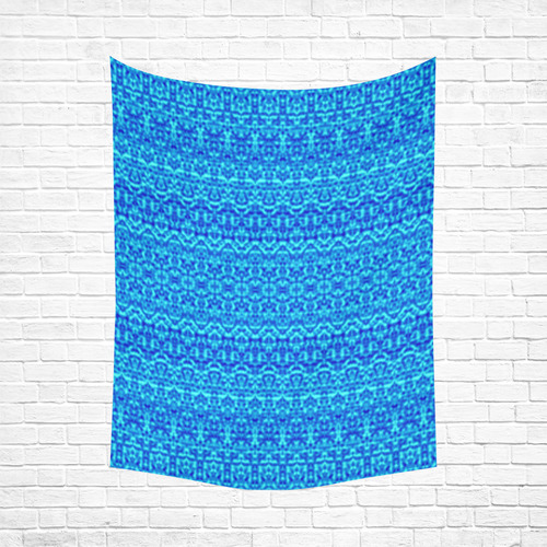 Abstract Blue Damask Cotton Linen Wall Tapestry 60"x 80"