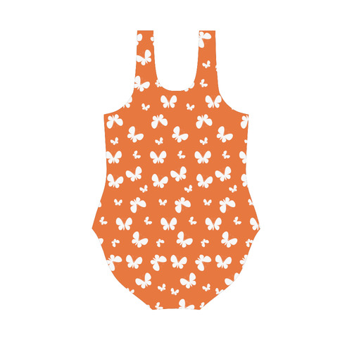 Cute orange Butterflies Vest One Piece Swimsuit (Model S04)