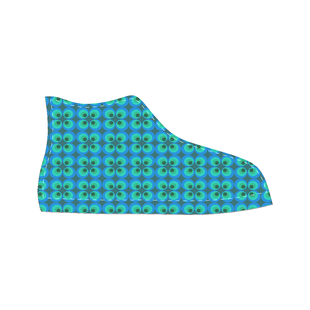 Blue and green retro circles Women's Classic High Top Canvas Shoes (Model 017)