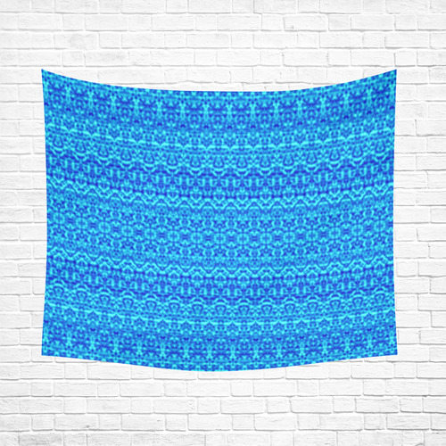 Abstract Blue Damask Cotton Linen Wall Tapestry 60"x 51"