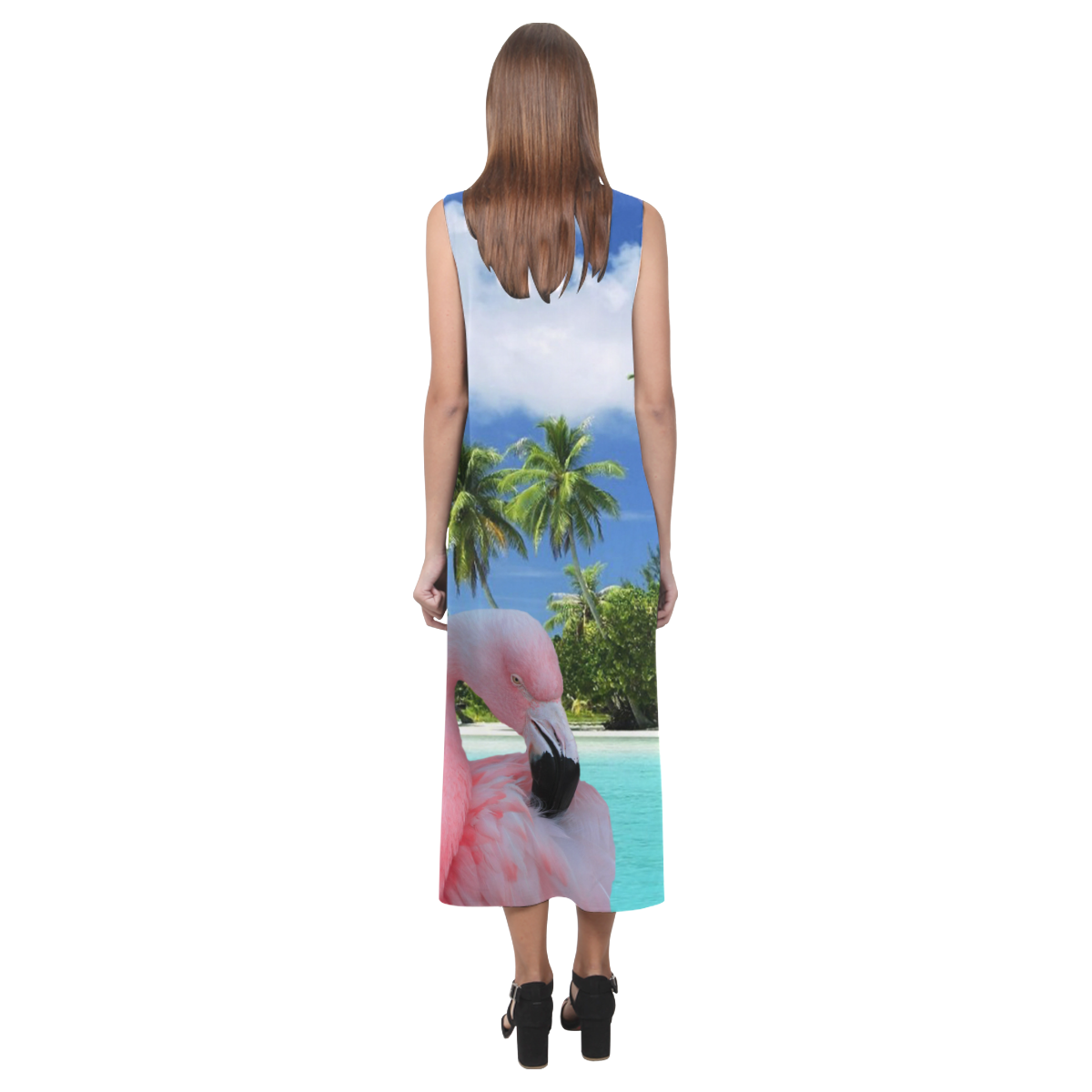 Flamingo and Beach Phaedra Sleeveless Open Fork Long Dress (Model D08)