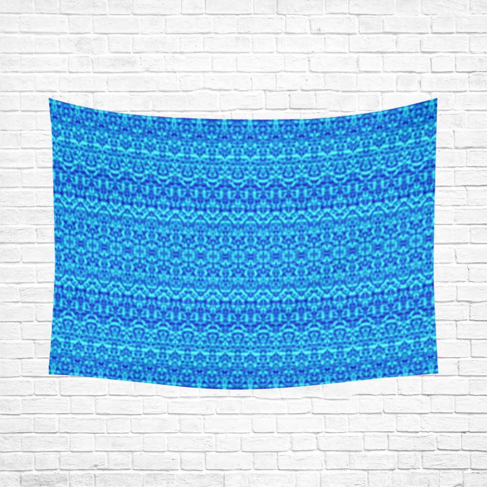 Abstract Blue Damask Cotton Linen Wall Tapestry 80"x 60"