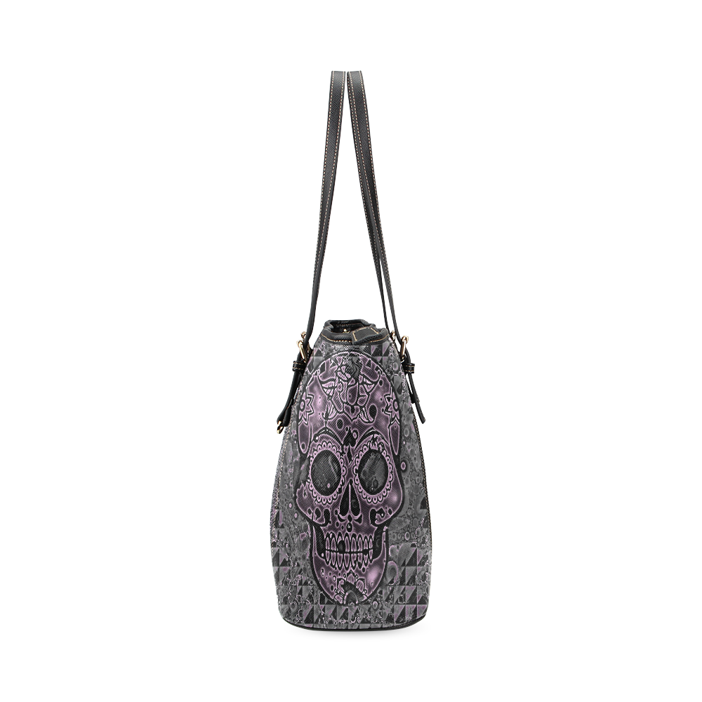 skull pink Leather Tote Bag/Large (Model 1640)