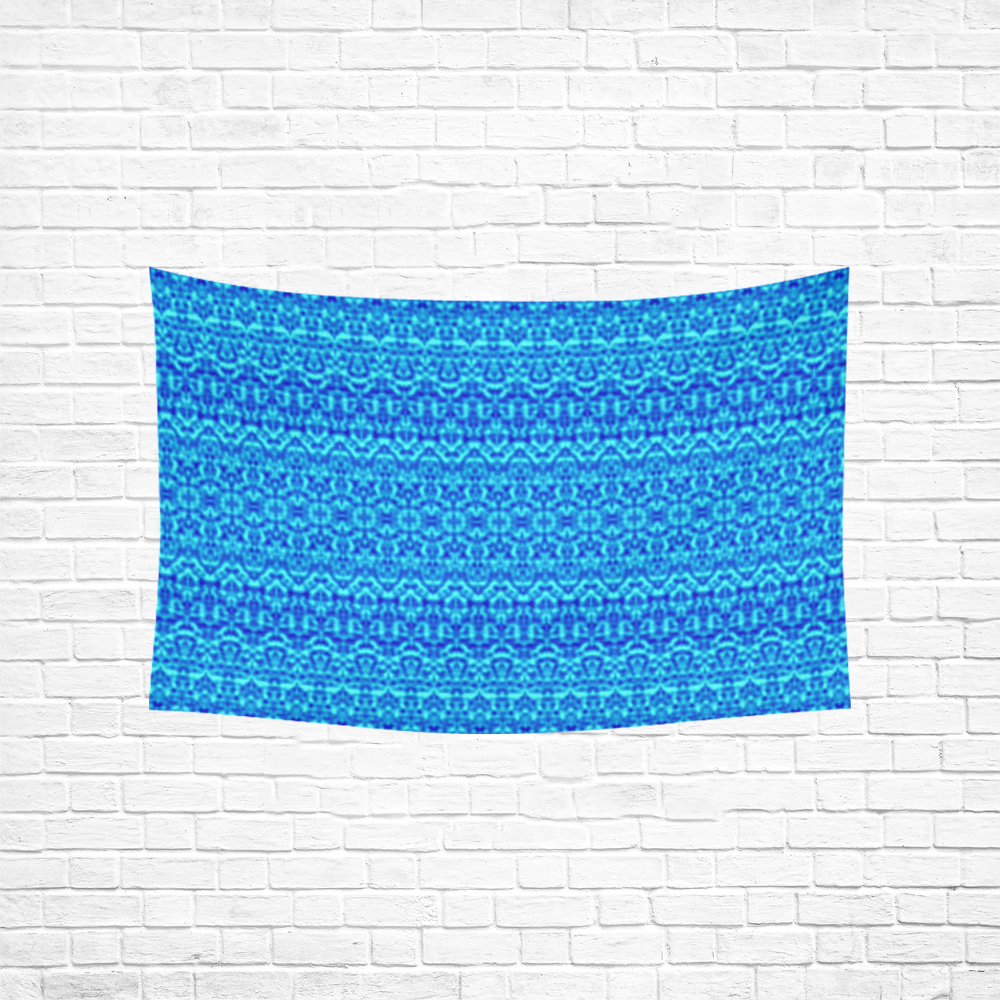 Abstract Blue Damask Cotton Linen Wall Tapestry 60"x 40"