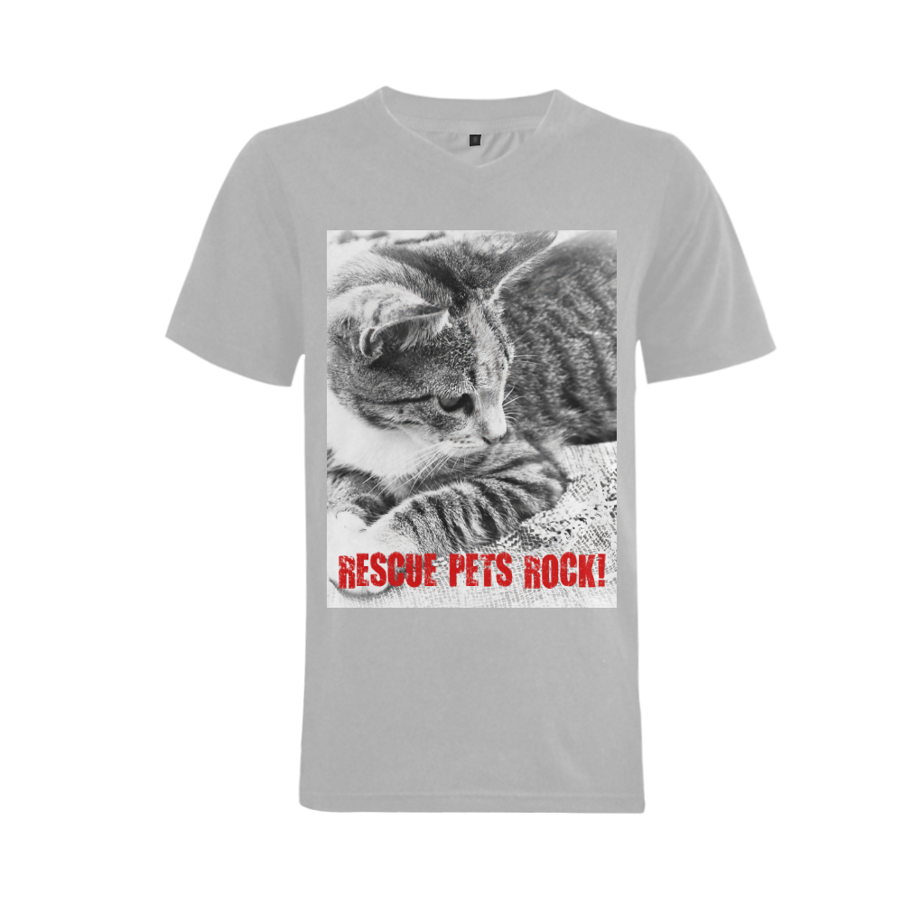 "Classic Rescue Cats Rock!" Men's V-Neck T-shirt  Big Size(USA Size) (Model T10)