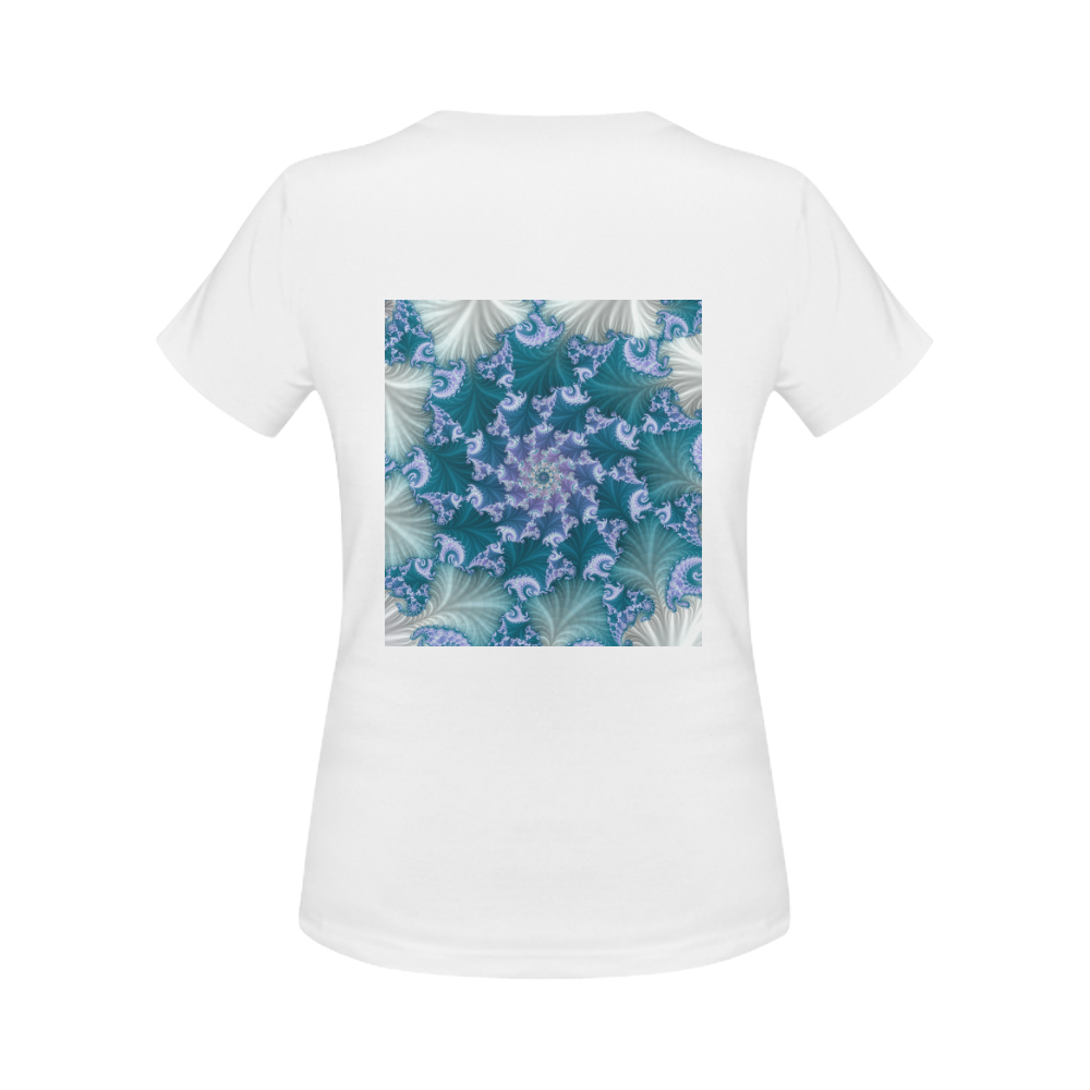 Floral spiral in soft blue on flowing fabric Women's Classic T-Shirt (Model T17）