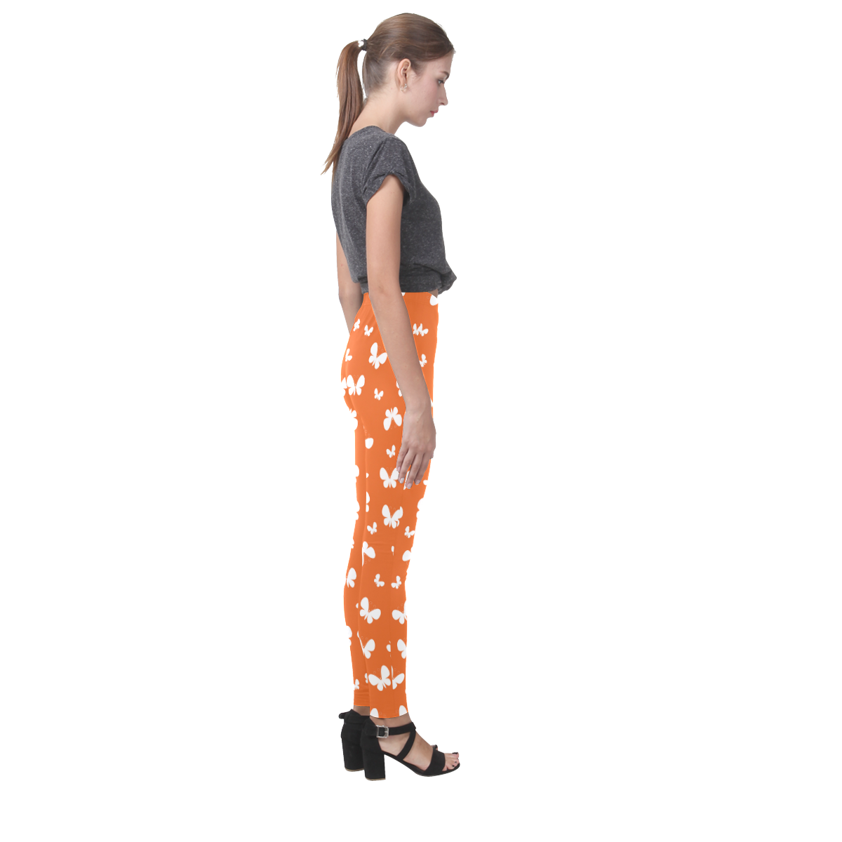 Cute orange Butterflies Cassandra Women's Leggings (Model L01)