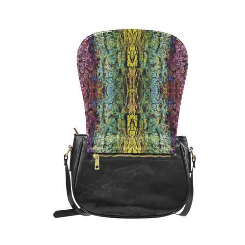 Abstract, Yellow Green, Purple, Classic Saddle Bag/Large (Model 1648)