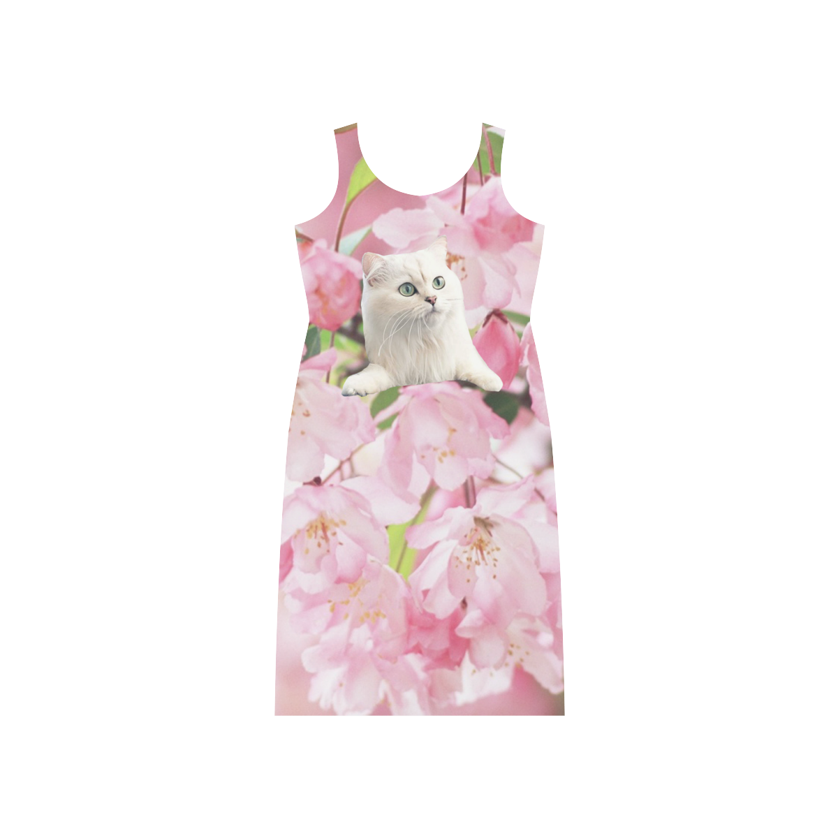 Cat and Flowers Phaedra Sleeveless Open Fork Long Dress (Model D08)