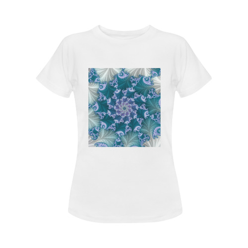 Floral spiral in soft blue on flowing fabric Women's Classic T-Shirt (Model T17）