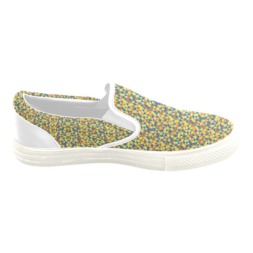 Blue and yellow mini rectangles Women's Unusual Slip-on Canvas Shoes (Model 019)