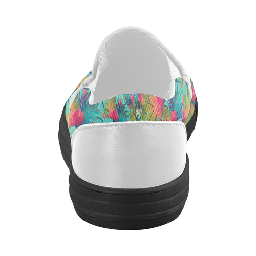 Watercolor Leaves Tropical Floral Pattern Women's Slip-on Canvas Shoes (Model 019)