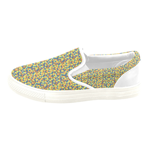 Blue and yellow mini rectangles Women's Unusual Slip-on Canvas Shoes (Model 019)