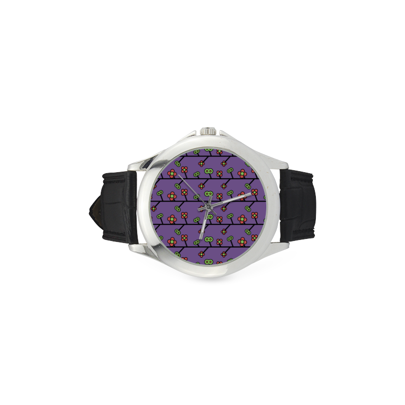 Geometric Flowers Women's Classic Leather Strap Watch(Model 203)