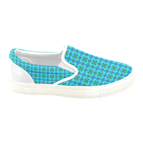 Blue and green retro circles Women's Unusual Slip-on Canvas Shoes (Model 019)