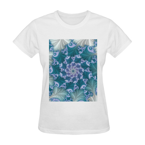 Floral spiral in soft blue on flowing fabric Sunny Women's T-shirt (Model T05)