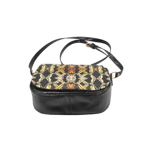 Elegant Oriental Pattern Black Gold Classic Saddle Bag/Large (Model 1648)