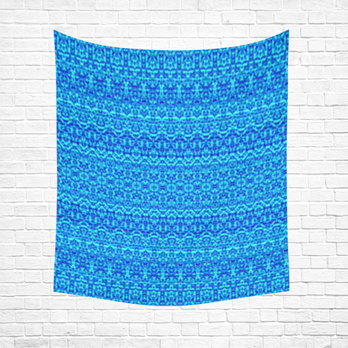 Abstract Blue Damask Cotton Linen Wall Tapestry 51"x 60"