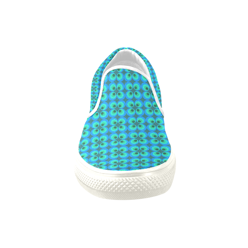 Blue and green retro circles Women's Unusual Slip-on Canvas Shoes (Model 019)