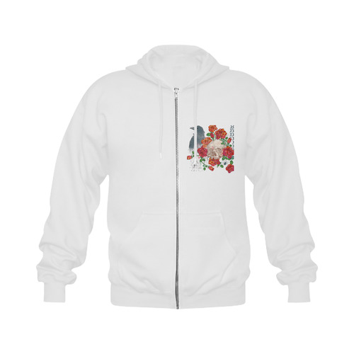 watercolor skull and roses Gildan Full Zip Hooded Sweatshirt (Model H02)