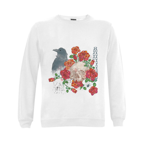 watercolor skull and roses Gildan Crewneck Sweatshirt(NEW) (Model H01)