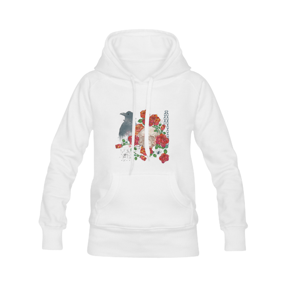 watercolor skull and roses Women's Classic Hoodies (Model H07)