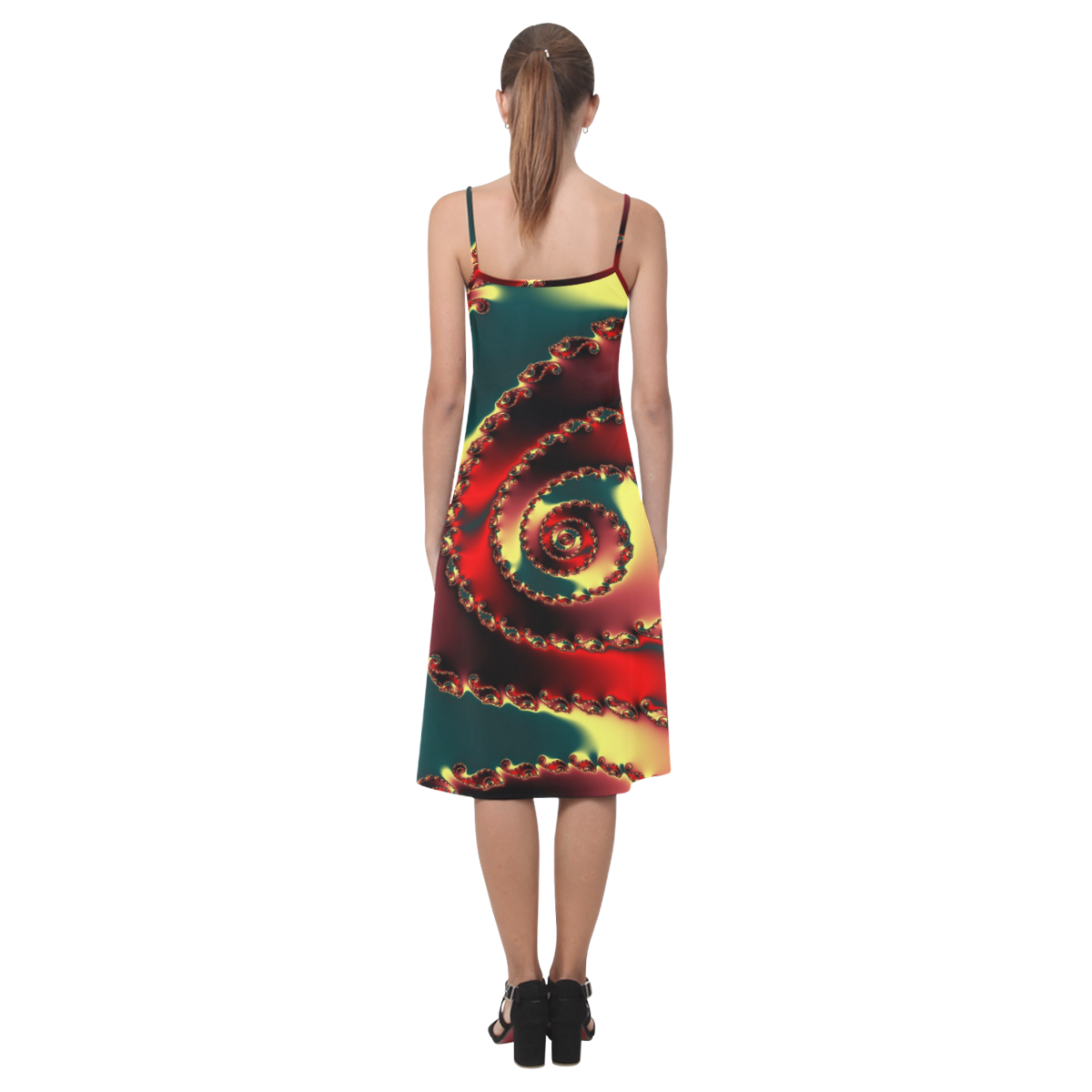 fractal green yellow black red spiral pattern2 Alcestis Slip Dress (Model D05)