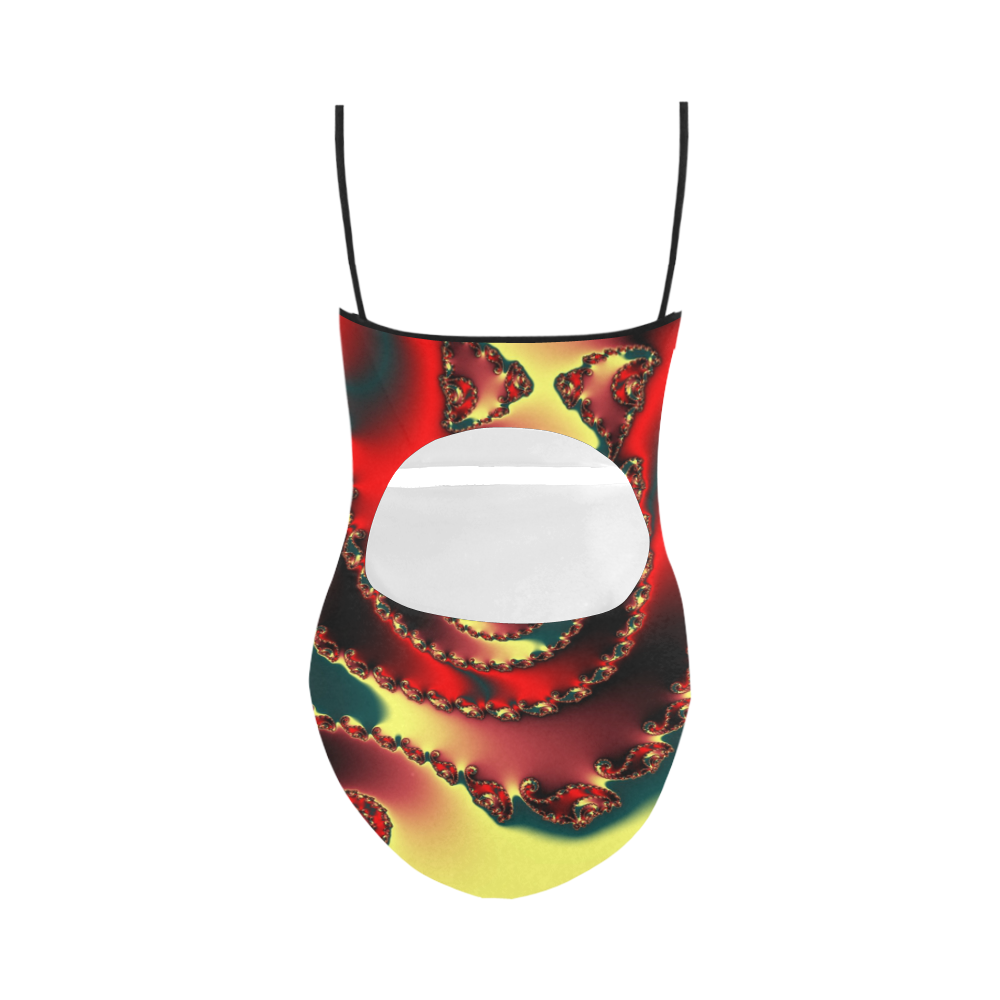 fractal green yellow black red spiral Strap Swimsuit ( Model S05)