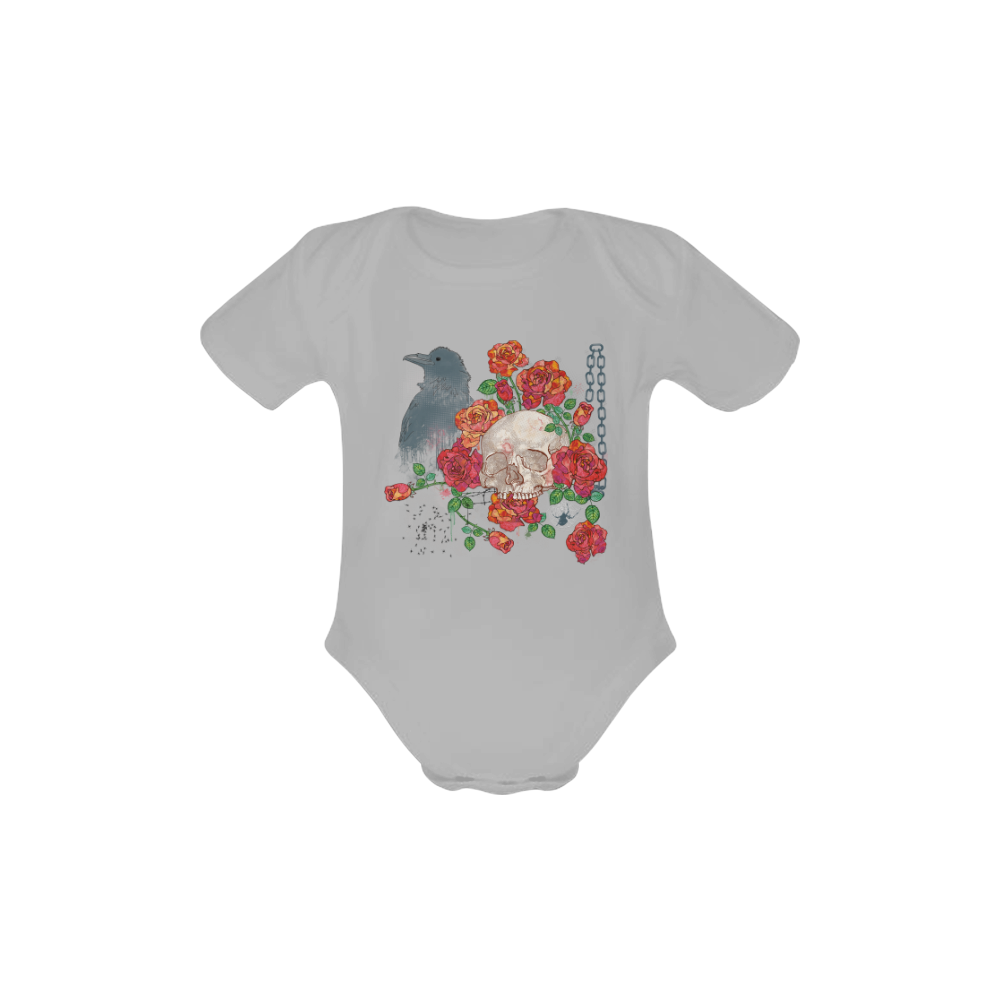 watercolor skull and roses Baby Powder Organic Short Sleeve One Piece (Model T28)