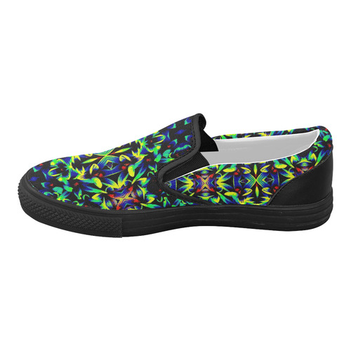 Cool Green Blue Yellow Design Women's Slip-on Canvas Shoes (Model 019)